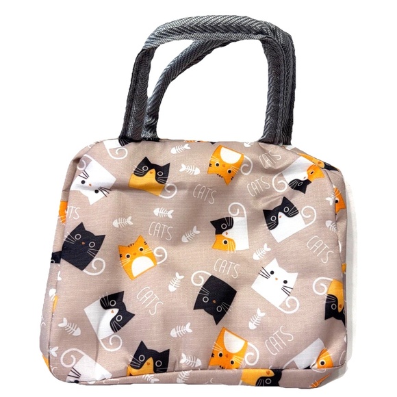 Insulated Kitty Cat Lunch Bag Tropical Container School Work Travel Picnic Light - Picture 6 of 14